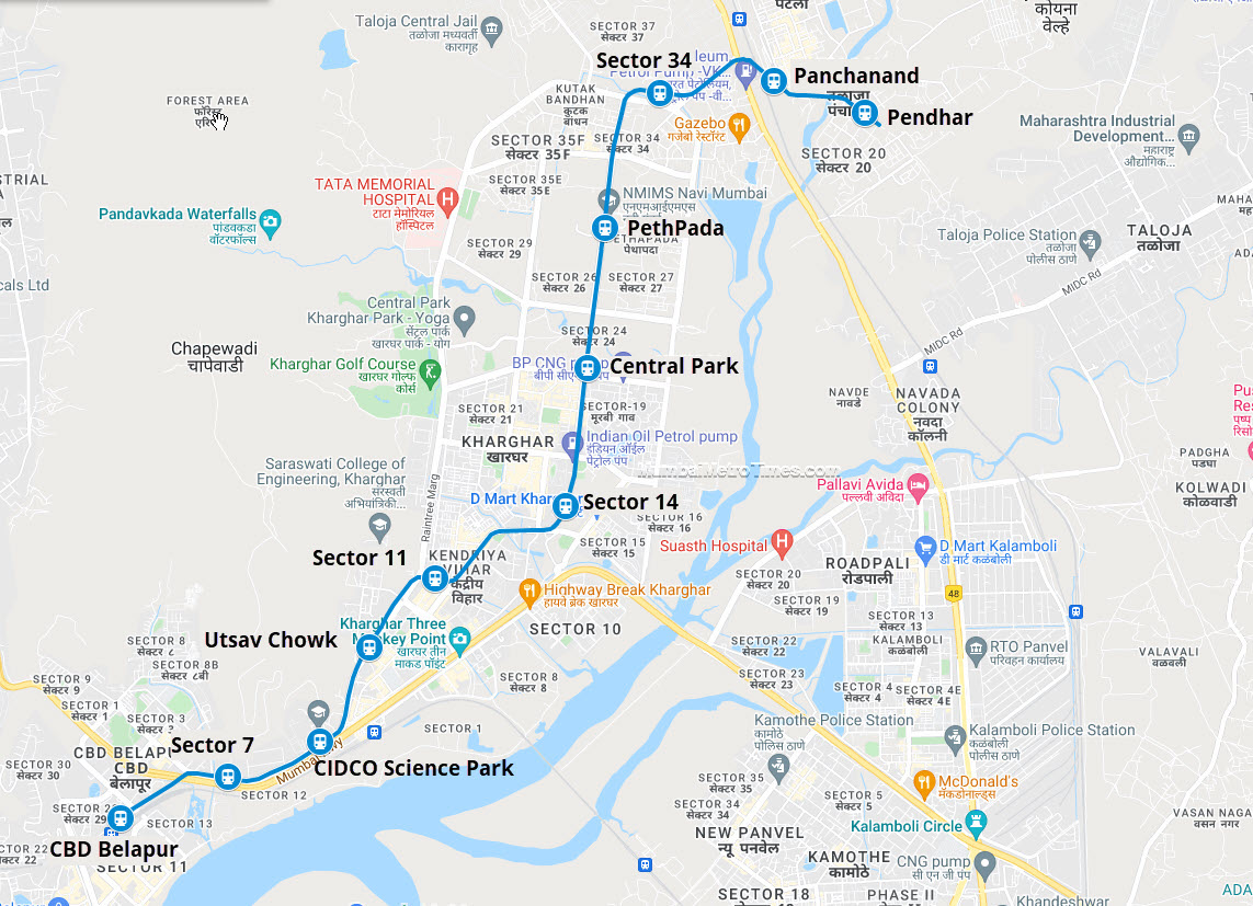 Navi Mumbai Metro Line 1 Phase 1 Route Map