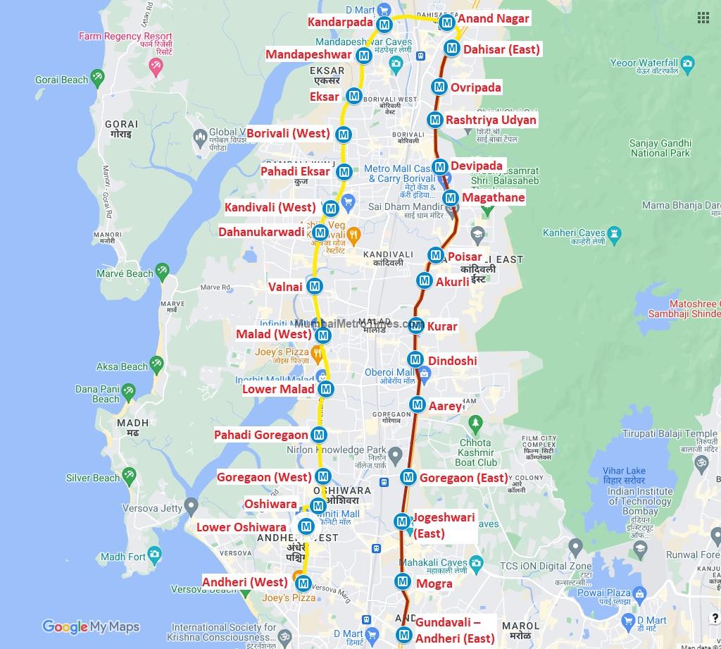 Mumbai Metro Line 2A and 7 Route Map