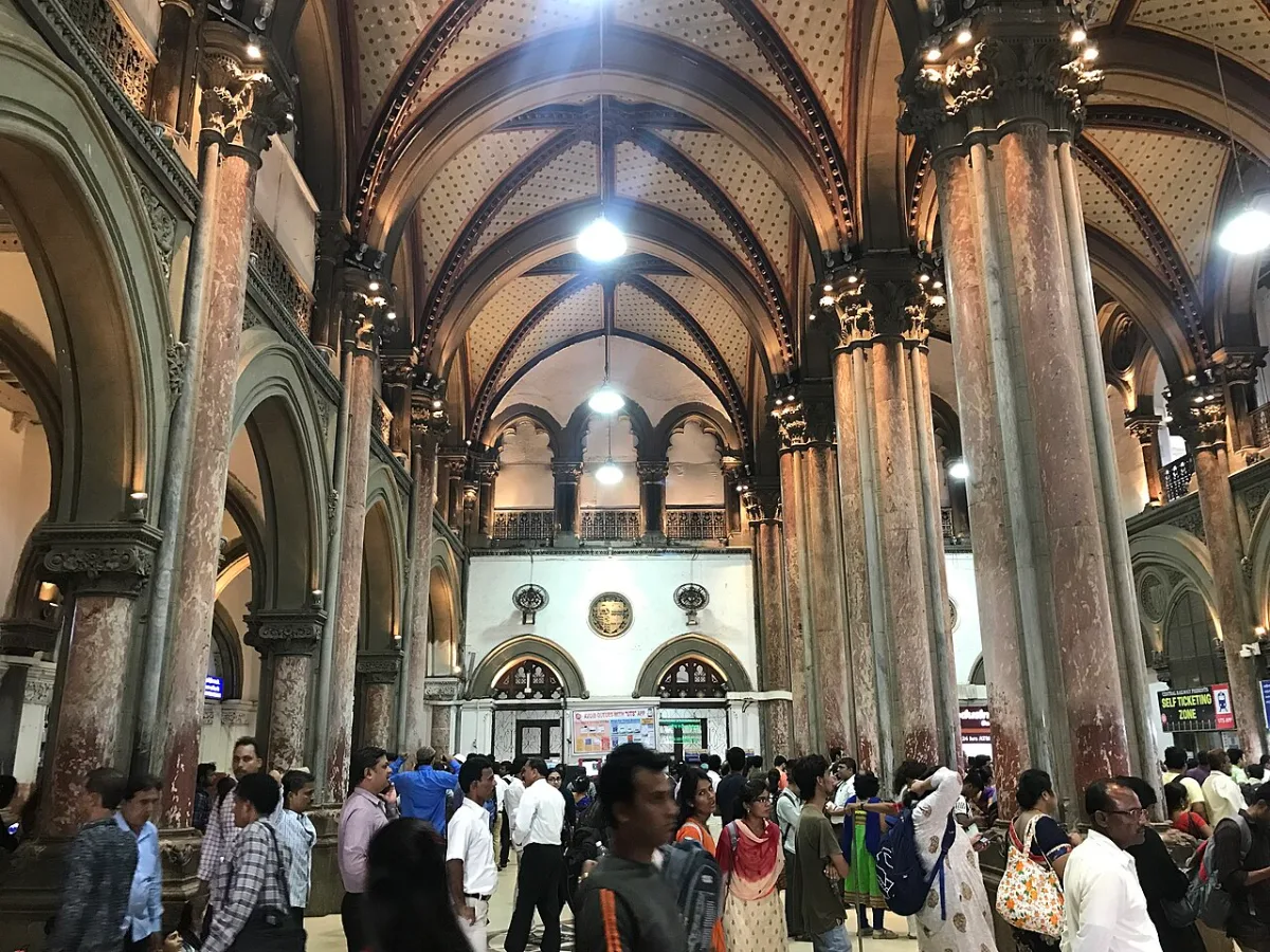 Gothic arches and vaulted ceiling inside the CSMT booking hall