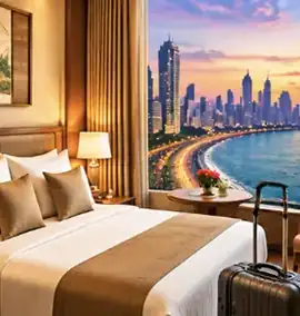Hotel room with a view of the Mumbai skyline